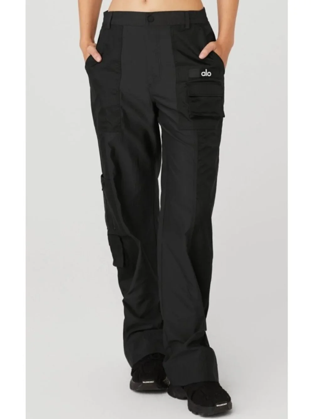 Alo Blaze Trouser Pants Black High-Rise Waist Cargo Windbreaker Hiking Edgy XS